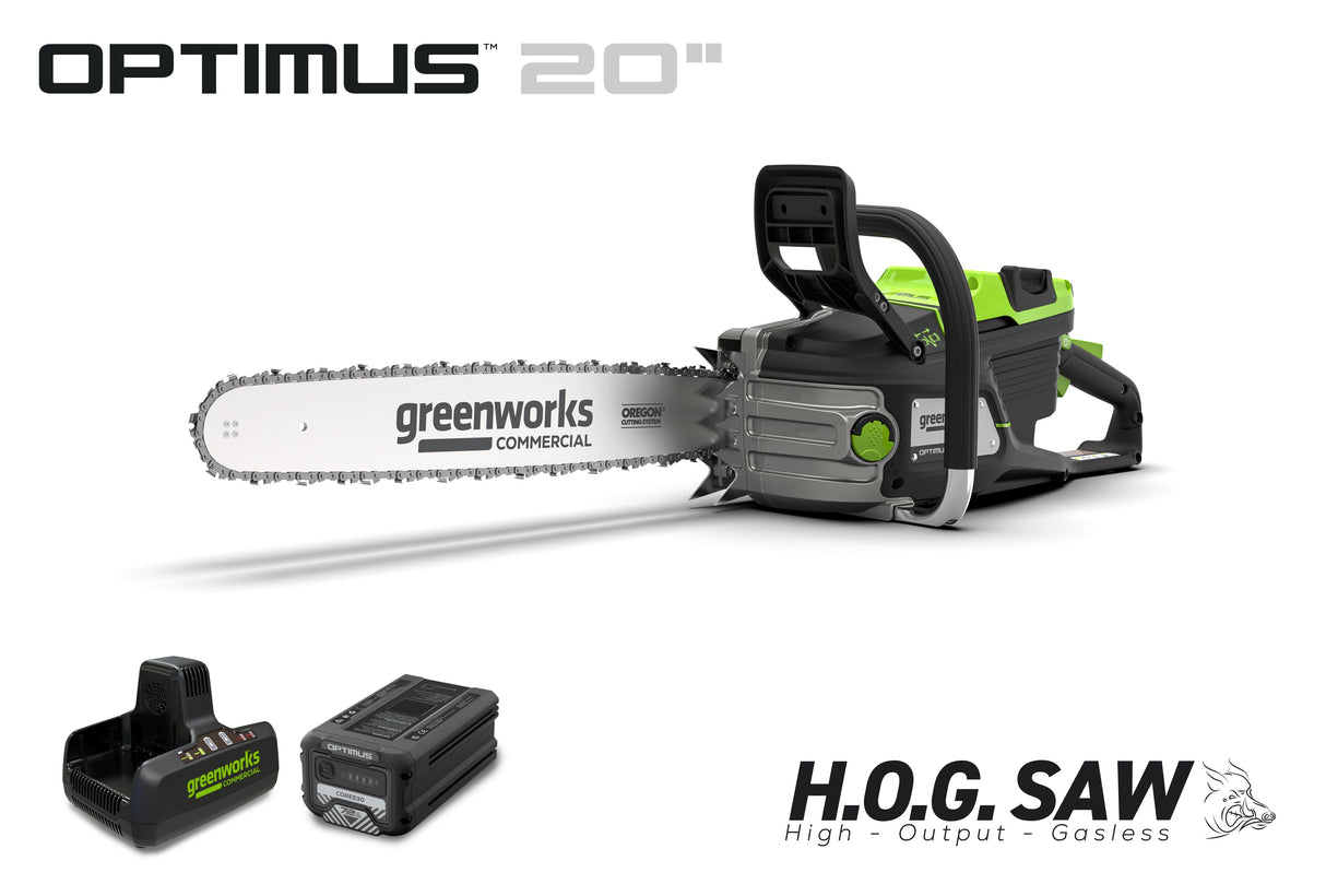 OPTIMUS 82V 5.0kw 20" HOG Chainsaw Kit with CORE530 Battery & DP Charger | OCS800-C5DP-20