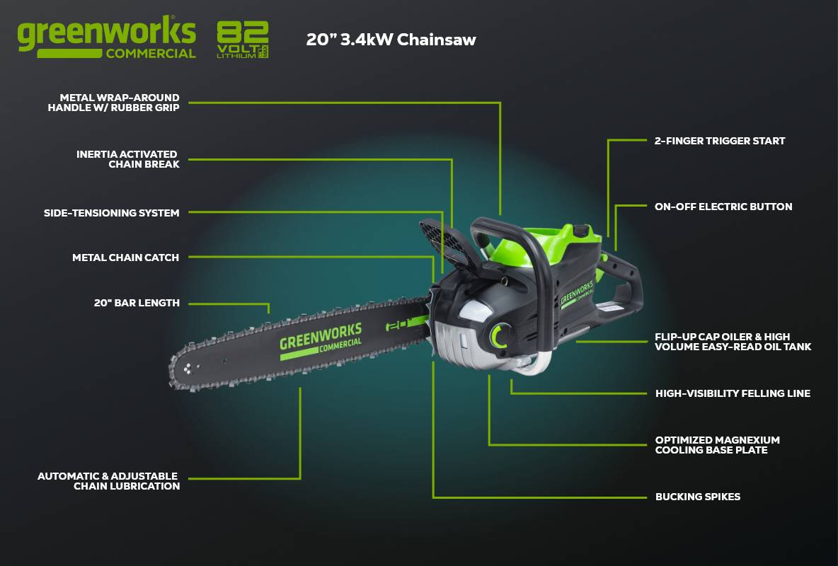 82V 20" 3.4kW Chainsaw Tool-Only | 82CS34