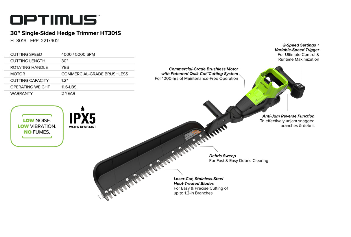 Optimus 82V 30" Single Sided Hedge Trimmer | HT301S