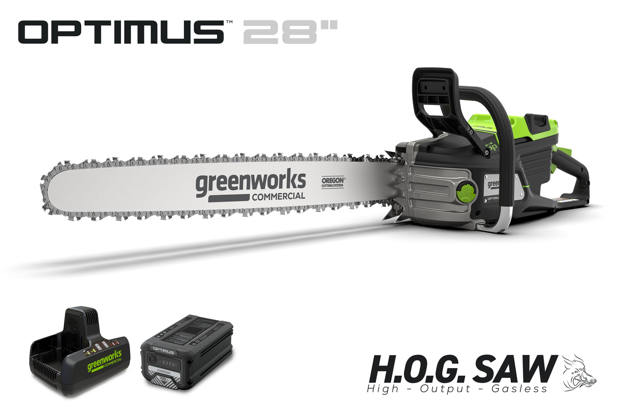 OPTIMUS 82V 5.0kw 28" HOG Chainsaw Kit with CORE530 Battery & DP Charger | OCS800-C5DP-28
