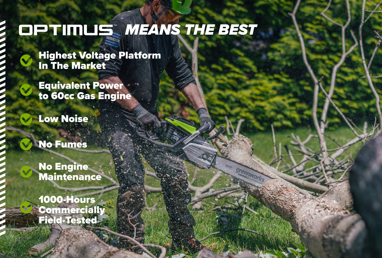 OPTIMUS 82V 3.6kw 18" Chainsaw Kit with CORE400 Battery & DP Charger | OCS600-C4DP-18