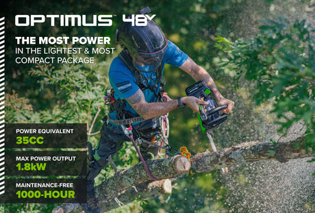 OPTIMUS 48V 16" Top-Handle Chainsaw Powerhead, 48V 4 Ah Battery, 5A Charger | OTS350-T4SC-16