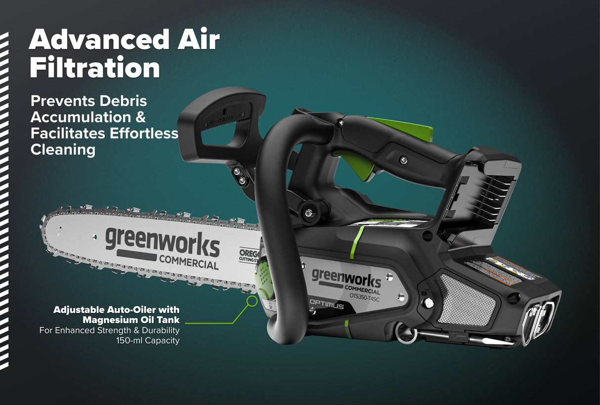 OPTIMUS 48V 12" Top-Handle Chainsaw Powerhead, 48V 4 Ah Battery, 5A Charger | OTS350-T4SC-12