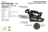 OPTIMUS 48V 14" Top-Handle Chainsaw Powerhead, 48V 4 Ah Battery, 5A Charger | OTS350-T4SC-14