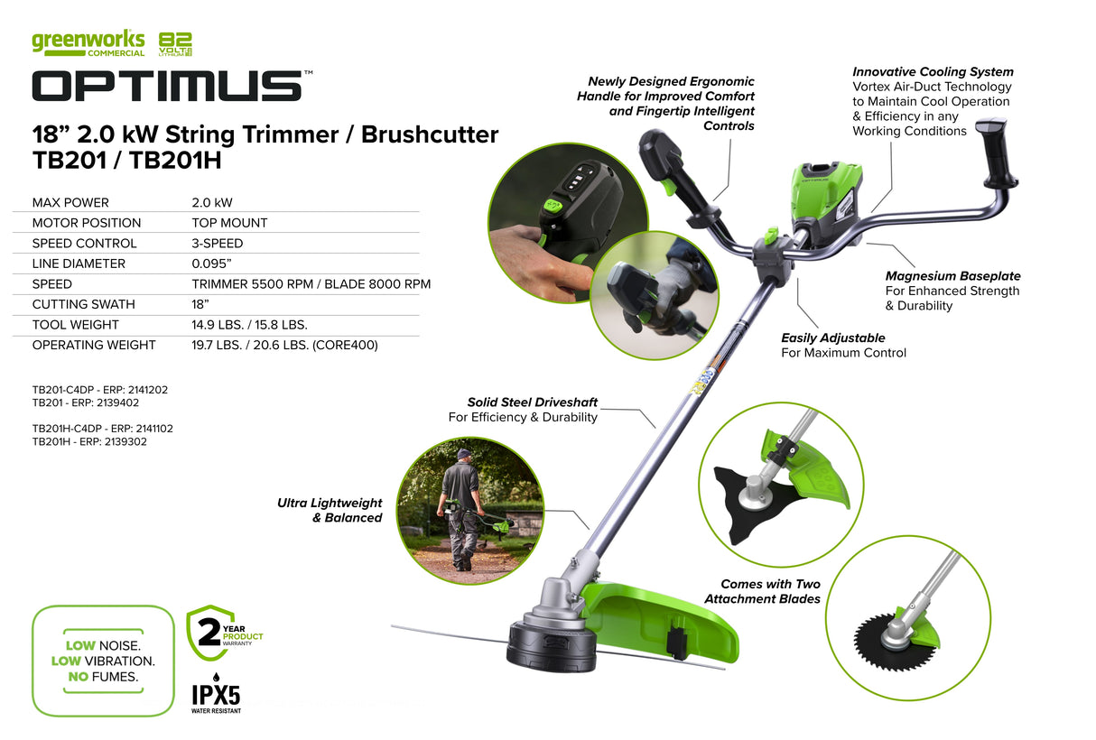 Optimus 82V 2.0 kW Bike Handle String Trimmer | TB201