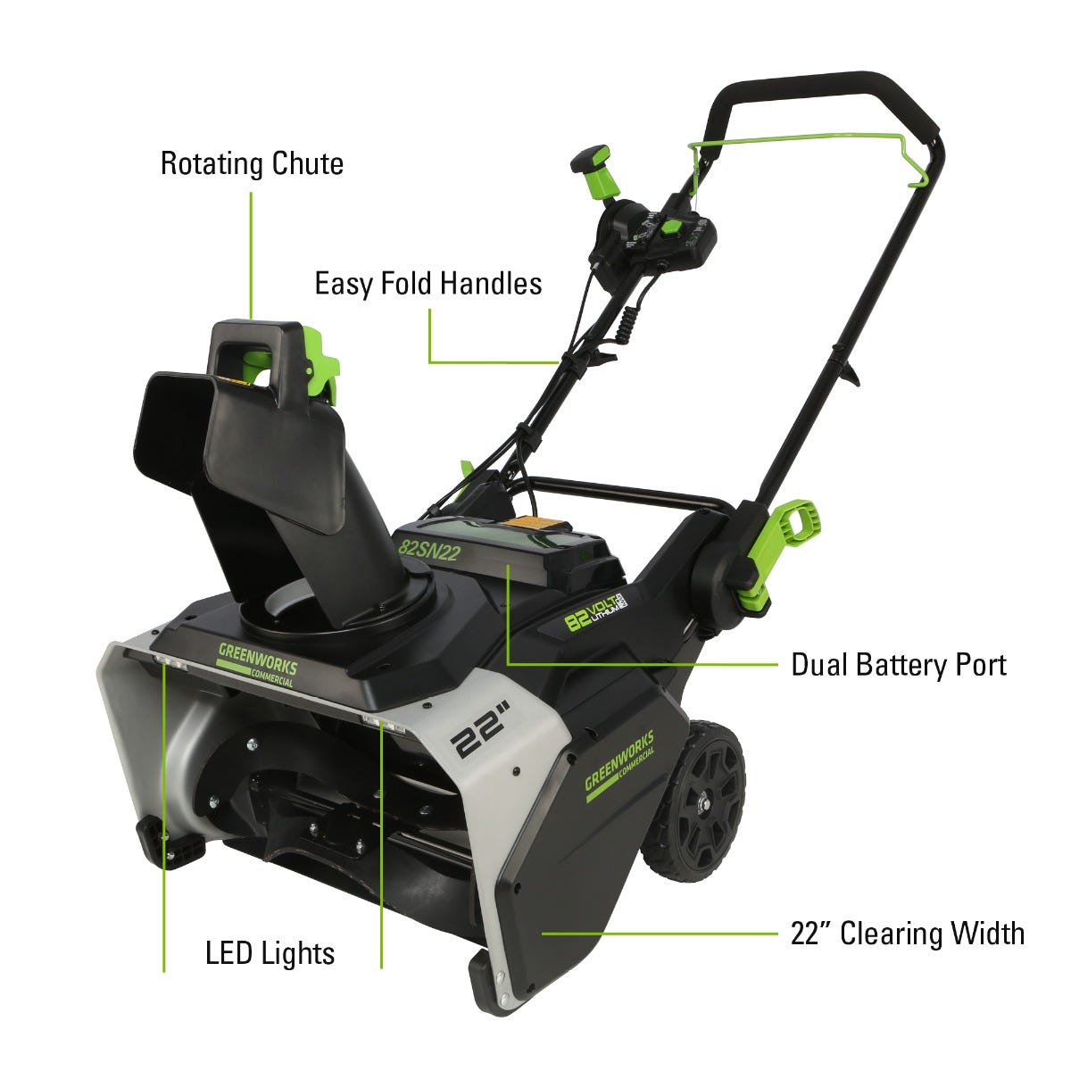Souffleuse à neige 82 V 22 po avec batterie 5 Ah et chargeur à double port | 82SN22-5DP
