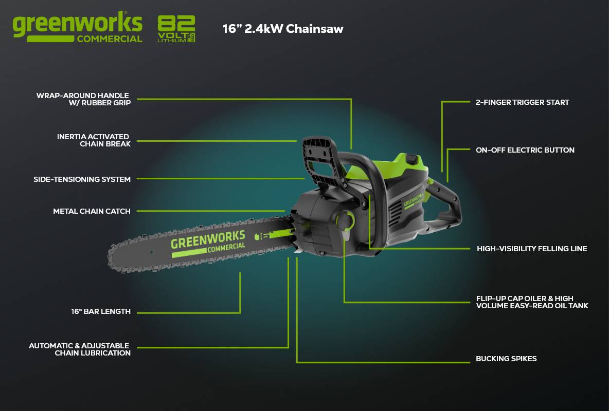 82V 16" 2.4kW Chainsaw Tool-Only | 82CS24