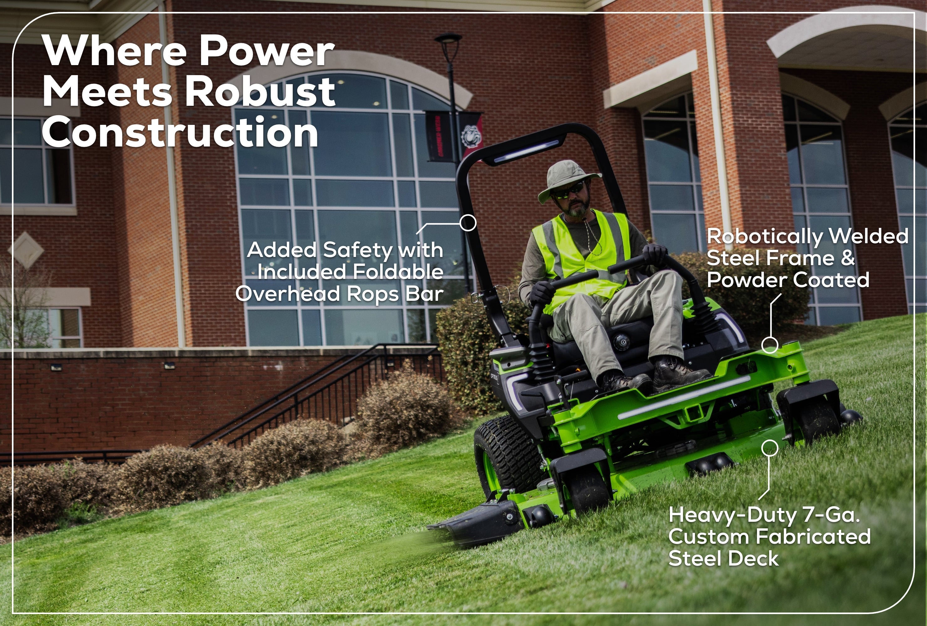 OptimusZ 52 IN 24kWh Ride-On Zero-Turn Mower | Greenworks Commercial