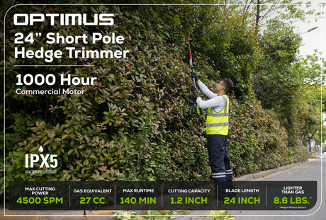 Optimus 82V Short Pole Fixed Hedge Trimmer with CORE300 Battery and Dual-Port Charger | PH302F-C3DP