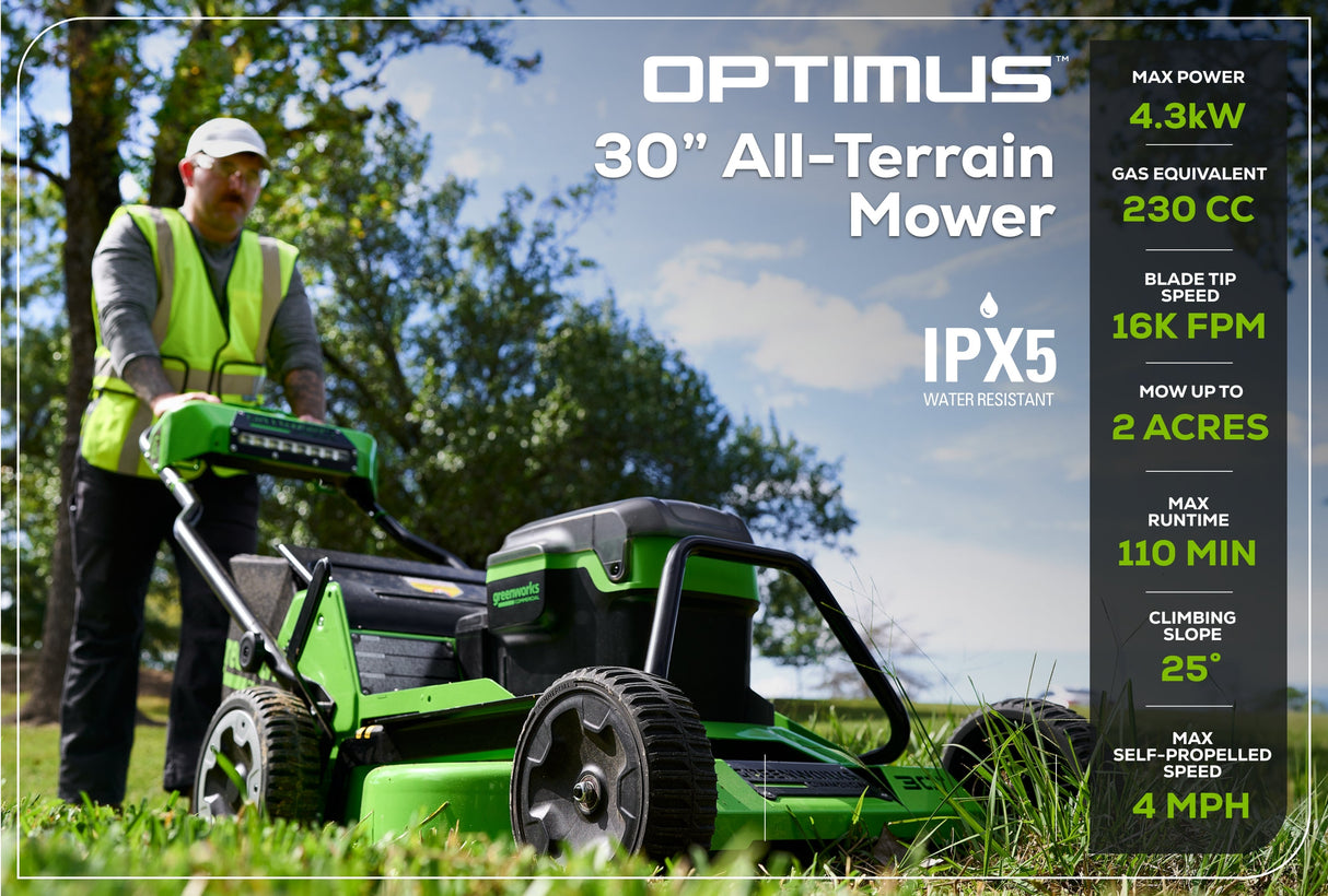 Optimus 82V 30” Self-Propelled Lawn Mower with (3) 8Ah Batteries and Dual Port Charger | 82LM30S-83DP